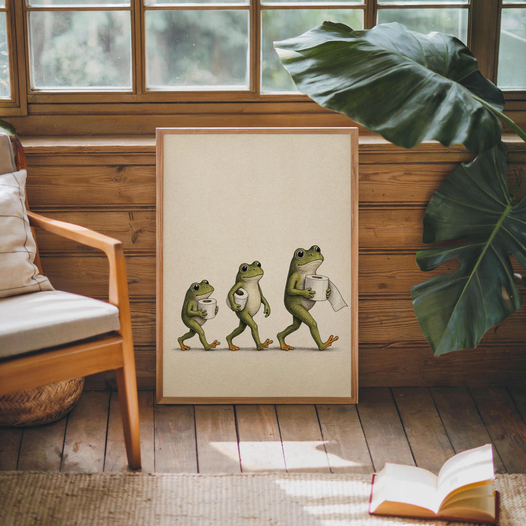 Frog Toilet Paper Print, Funny Bathroom Wall Art, Vintage Frog Illustration, Quirky Guest Restroom Decor