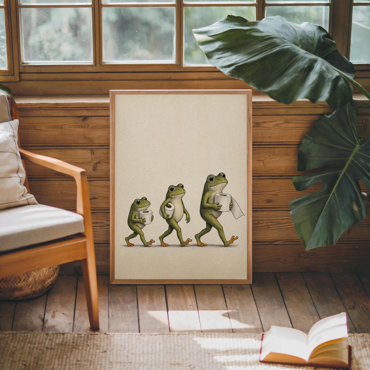Frog Toilet Paper Print, Funny Bathroom Wall Art, Vintage Frog Illustration, Quirky Guest Restroom Decor