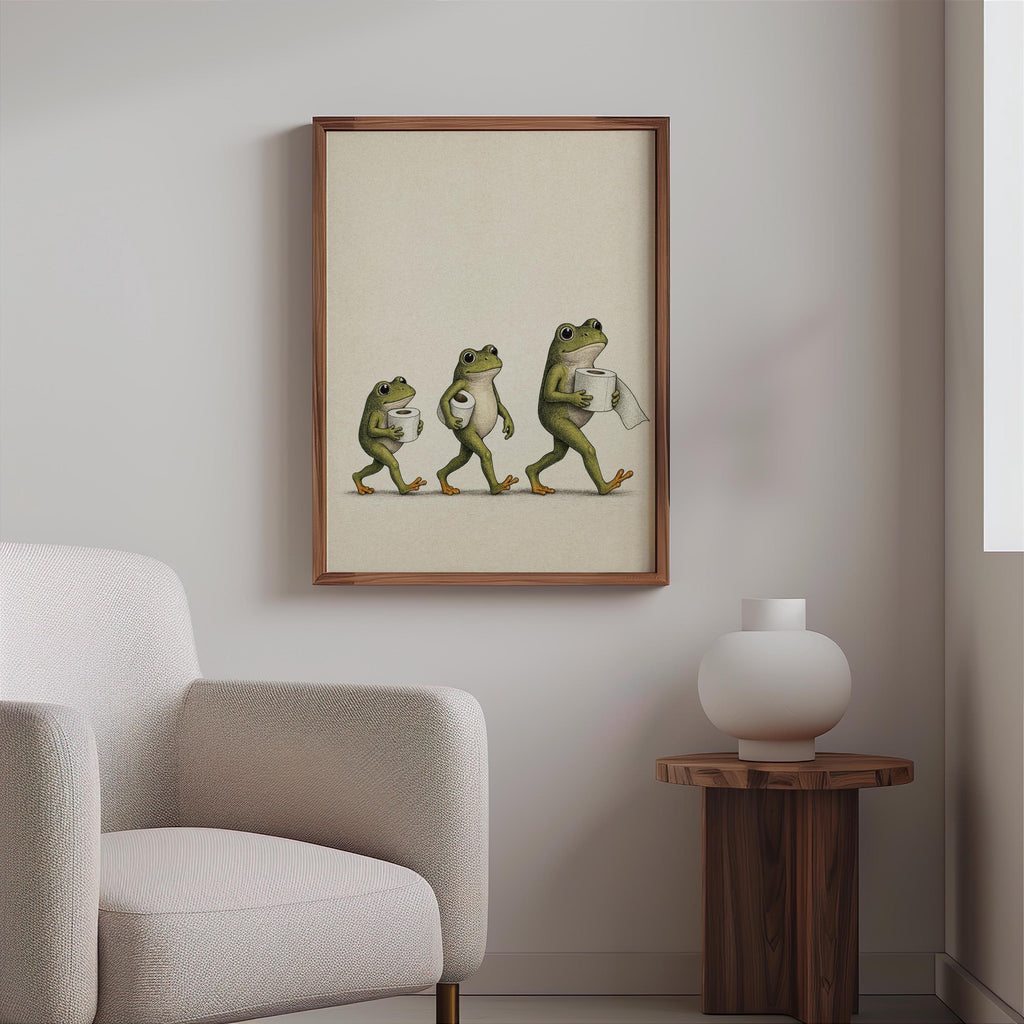 Frog Toilet Paper Print, Funny Bathroom Wall Art, Vintage Frog Illustration, Quirky Guest Restroom Decor
