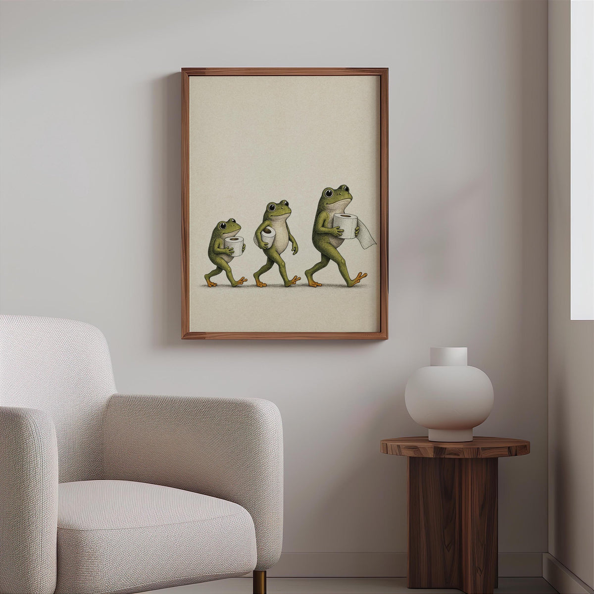 Frog Toilet Paper Print, Funny Bathroom Wall Art, Vintage Frog Illustration, Quirky Guest Restroom Decor