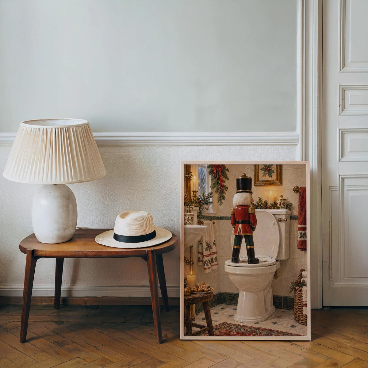 Christmas Nutcracker Bathroom Print, Funny Toilet Wall Decor, Vintage Holiday Restroom Poster, Quirky Loo Sign Seasonal Gift