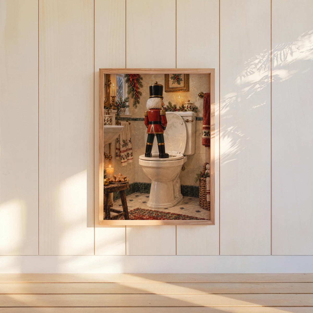 Christmas Nutcracker Bathroom Print, Funny Toilet Wall Decor, Vintage Holiday Restroom Poster, Quirky Loo Sign Seasonal Gift