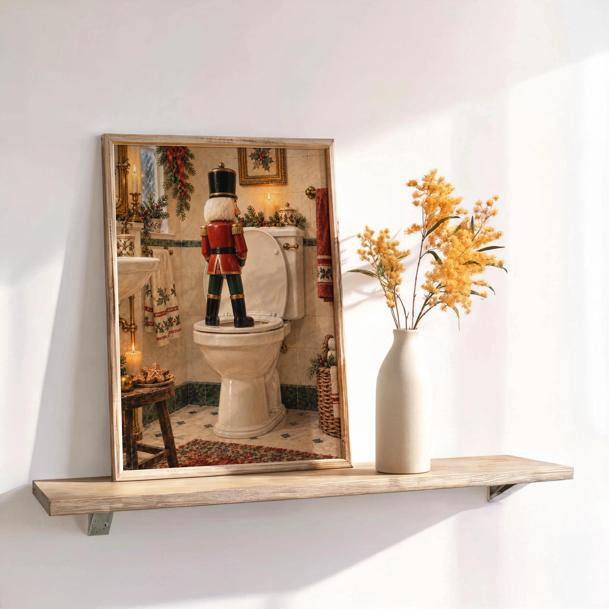 Christmas Nutcracker Bathroom Print, Funny Toilet Wall Decor, Vintage Holiday Restroom Poster, Quirky Loo Sign Seasonal Gift