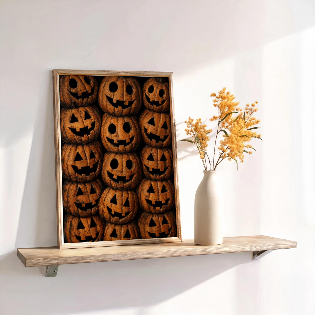 Halloween Pumpkin Print, Jack O Lantern Wall Art, Vintage Halloween Pattern Decor, Spooky Trick Or Treat Poster, Autumn Fall Painting