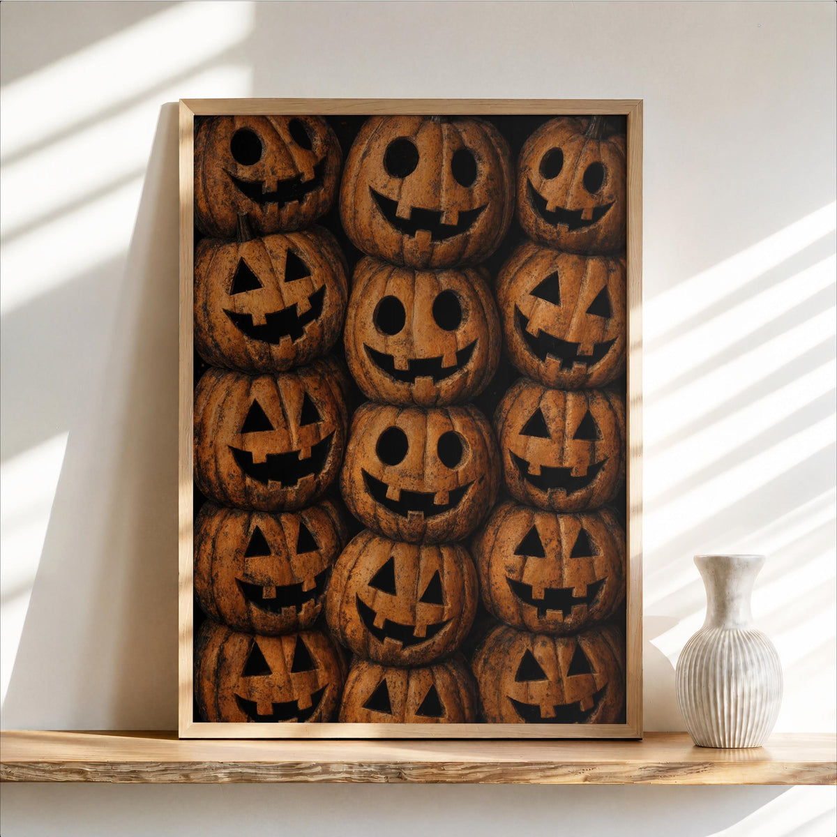 Halloween Pumpkin Print, Jack O Lantern Wall Art, Vintage Halloween Pattern Decor, Spooky Trick Or Treat Poster, Autumn Fall Painting