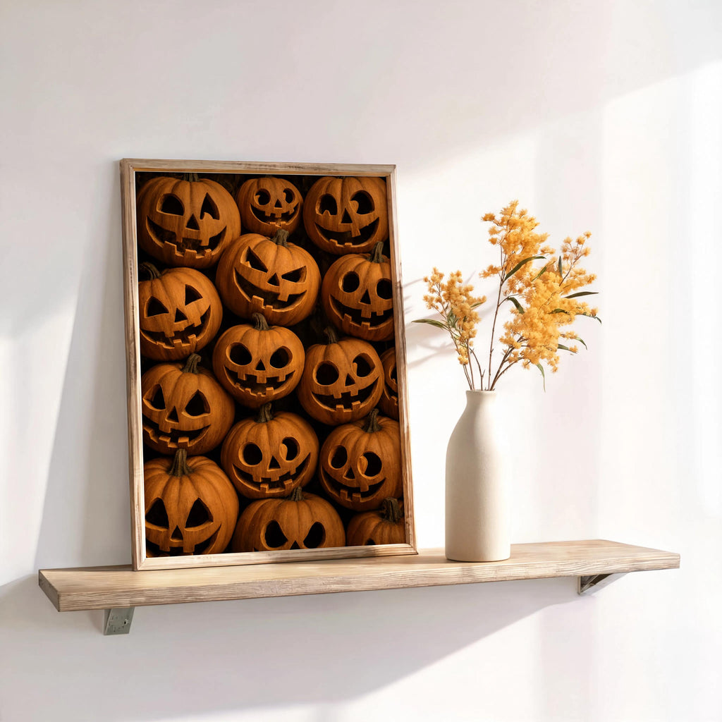 Jack O Lantern Print, Halloween Pumpkin Wall Art, Retro Halloween Pattern Poster, Spooky Trick Or Treat Decor, Vintage Autumn Fall Painting