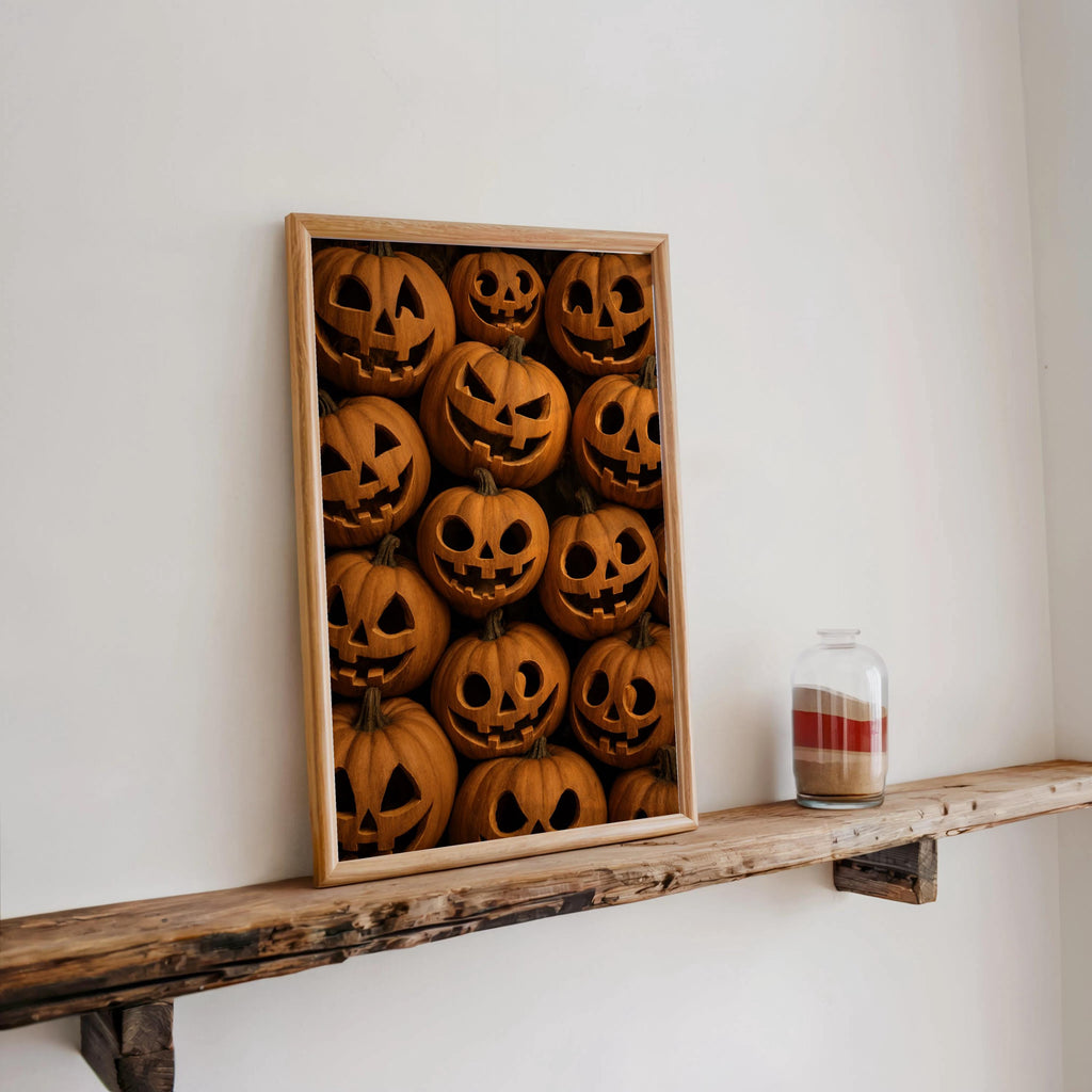 Jack O Lantern Print, Halloween Pumpkin Wall Art, Retro Halloween Pattern Poster, Spooky Trick Or Treat Decor, Vintage Autumn Fall Painting