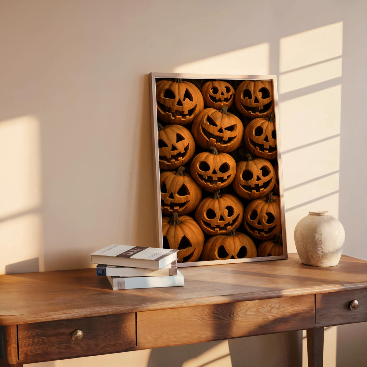 Jack O Lantern Print, Halloween Pumpkin Wall Art, Retro Halloween Pattern Poster, Spooky Trick Or Treat Decor, Vintage Autumn Fall Painting