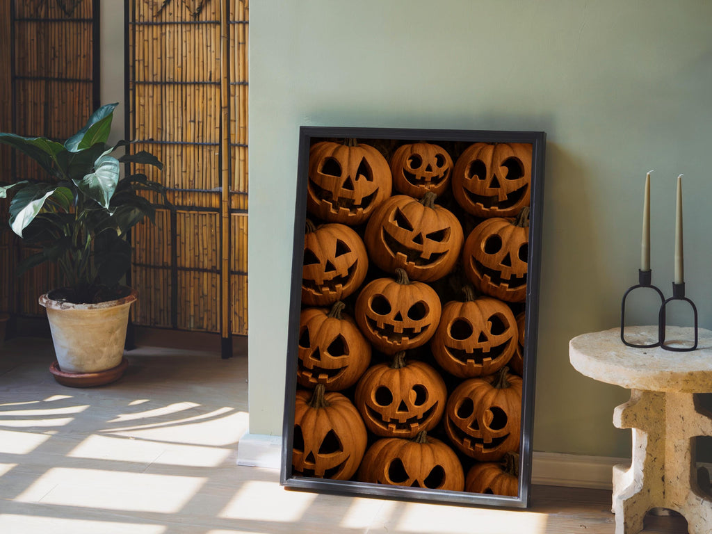 Jack O Lantern Print, Halloween Pumpkin Wall Art, Retro Halloween Pattern Poster, Spooky Trick Or Treat Decor, Vintage Autumn Fall Painting