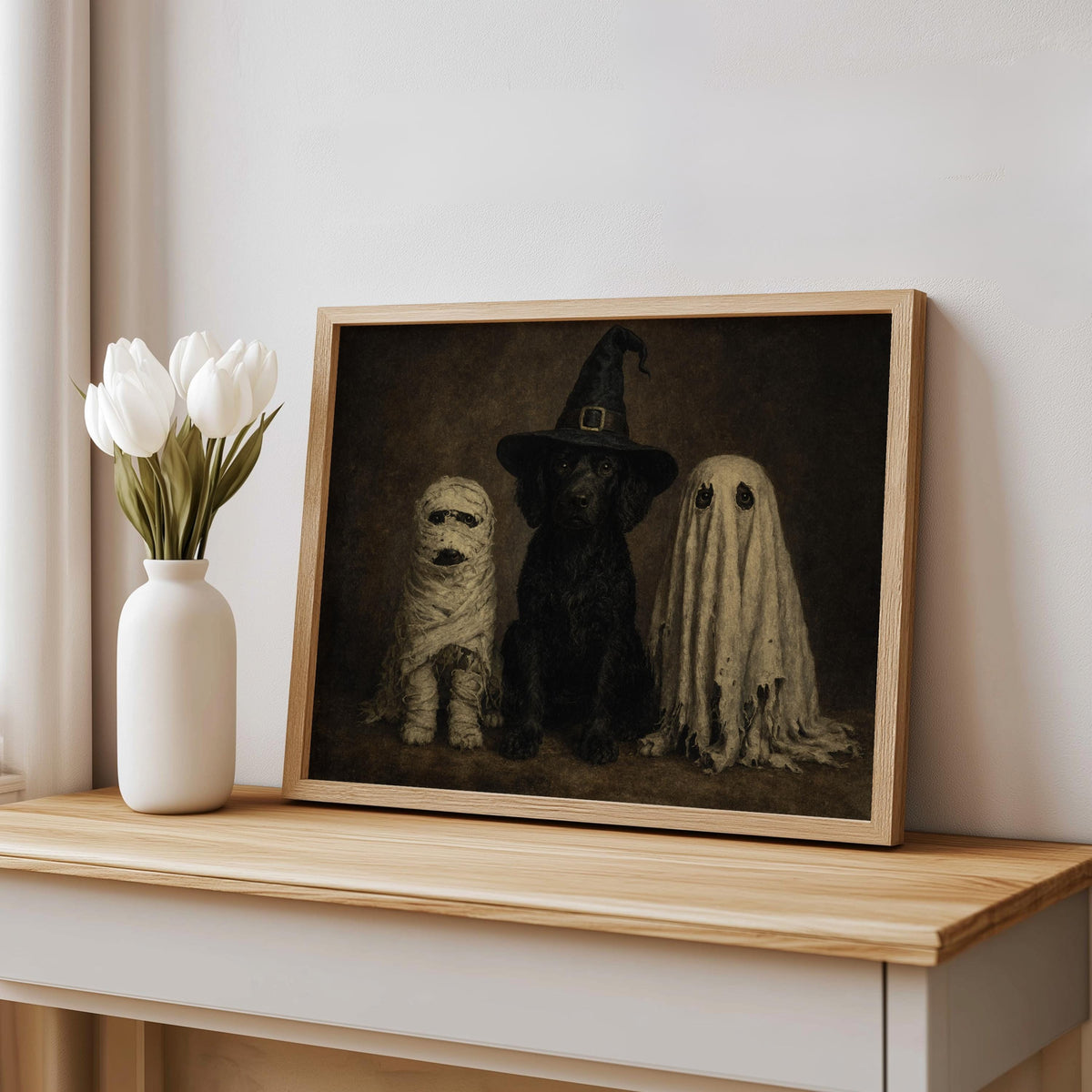 Spooky Halloween Dogs Print, Funny Pet Lover Autumn Wall Art, Whimsical Halloween Animal in Costumes Decor, Fall Spooky Season Print