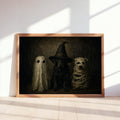 Halloween Dogs in Costumes Wall Art, Funny Dog Lover Spooky Painting, Whimsical Halloween Animals Decor, Moody Dark Fall Autumn Print