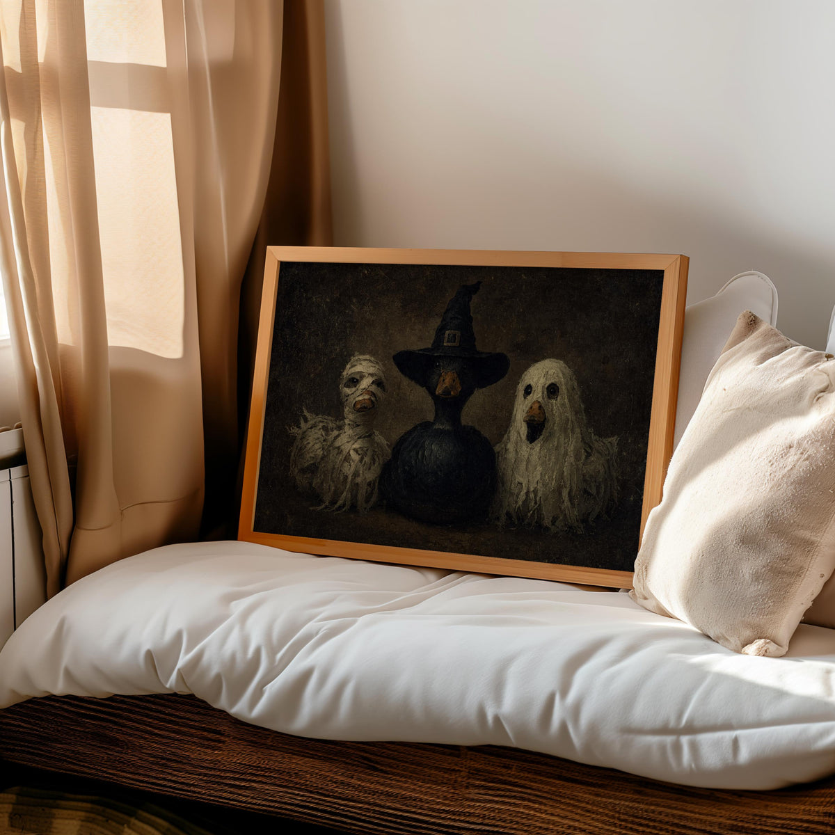 Vintage Halloween Ducks in Costumes Wall Art, Animal Lover Halloween Decor, Funny Spooky Season Print, Witchy Autumn & Fall Poster
