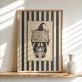 Vintage Witch Reading on Toilet Print, Funny Halloween Bathroom Wall Art, Retro Striped Newspaper Decor, Funny Witchy Restroom Poster
