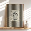 Ghost Cowboy Gunslinger Wall Art, Funny Western Halloween Print, Retro Stripes Poster, Spooky Post Stamp Illustration Rustic Americana Decor