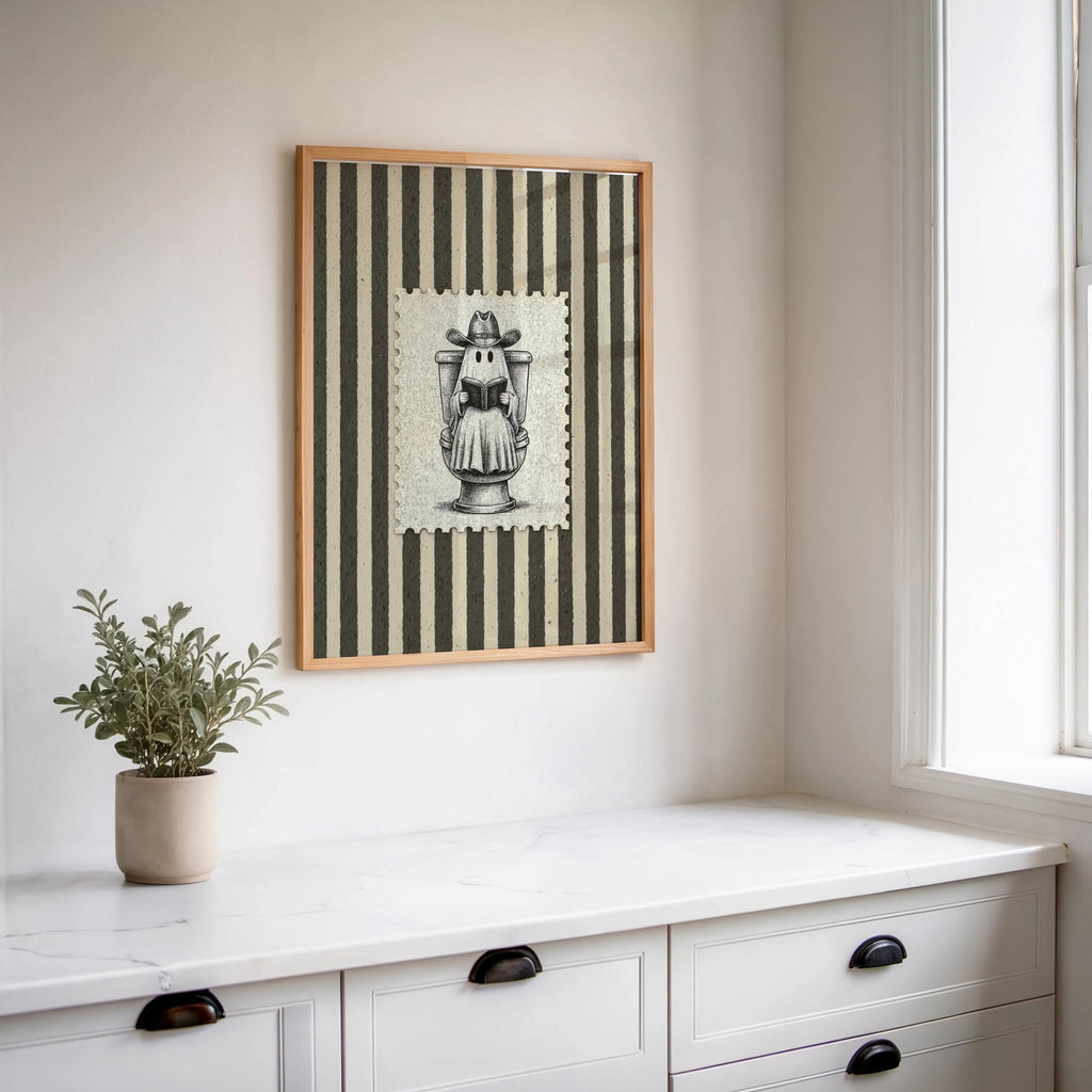 Cowboy Ghost Halloween Toilet Print, Funny Bathroom Wall Art, Western Newspaper Poster, Vintage Spooky Illustration, Quirky Country Decor