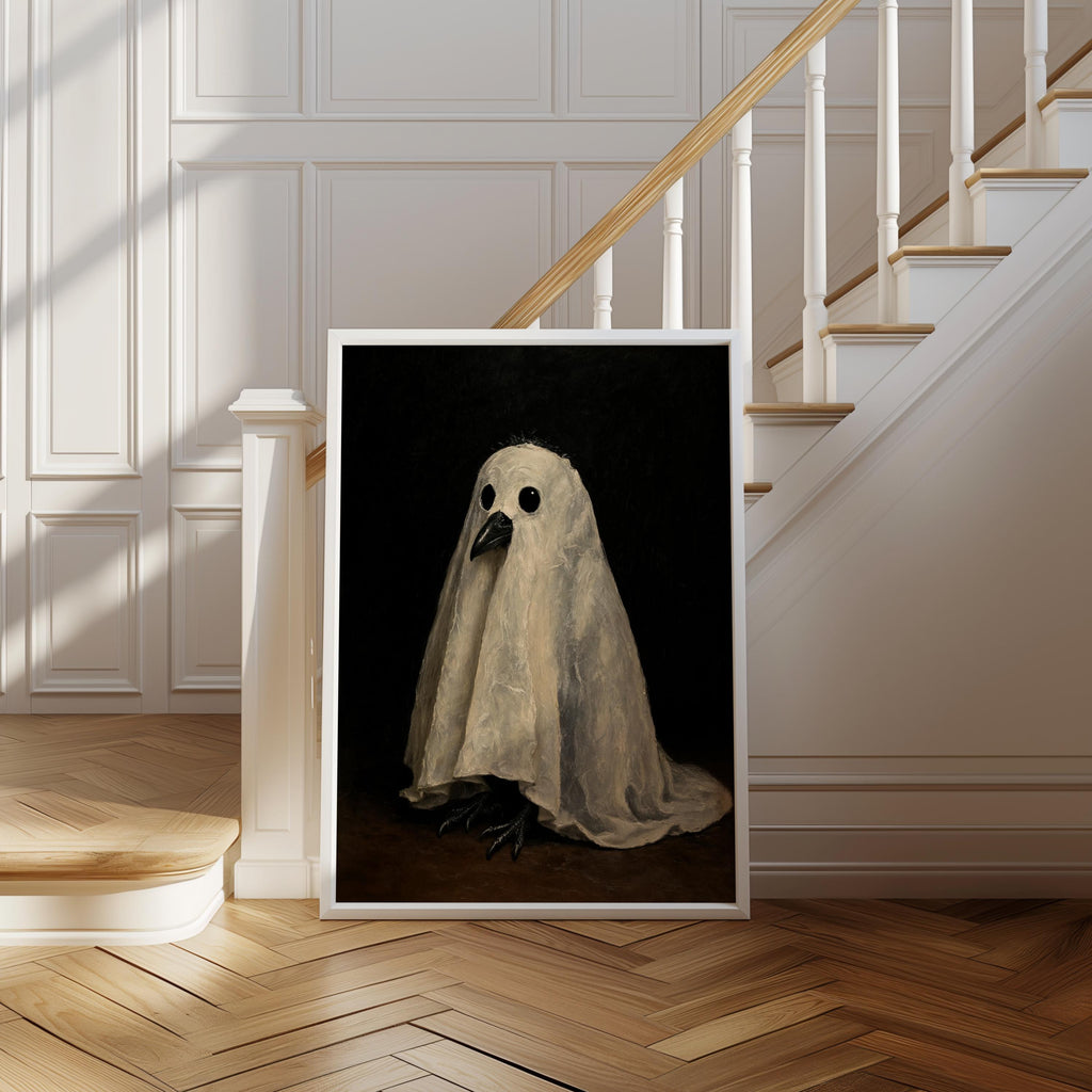 Ghost Crow Painting, Gothic Halloween Wall Art, Spooky Raven Poster, Dark Vintage Print, Haunted Bird Portrait, Witchy Home Decor