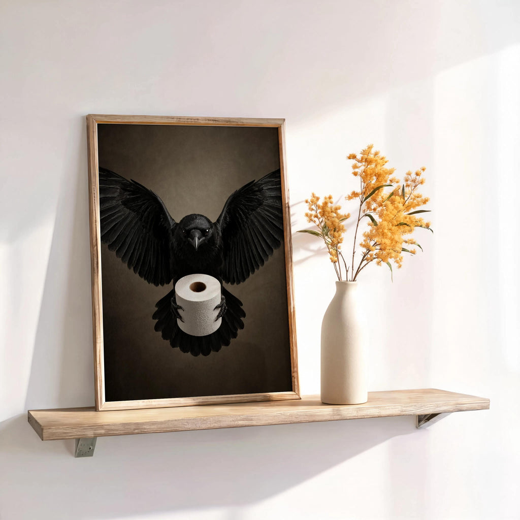Crow Toilet Paper Print, Gothic Bathroom Wall Art, Funny Halloween Raven Decor, Dark Bird Poster, Spooky Restroom Gift, Moody Whimsigoth Art