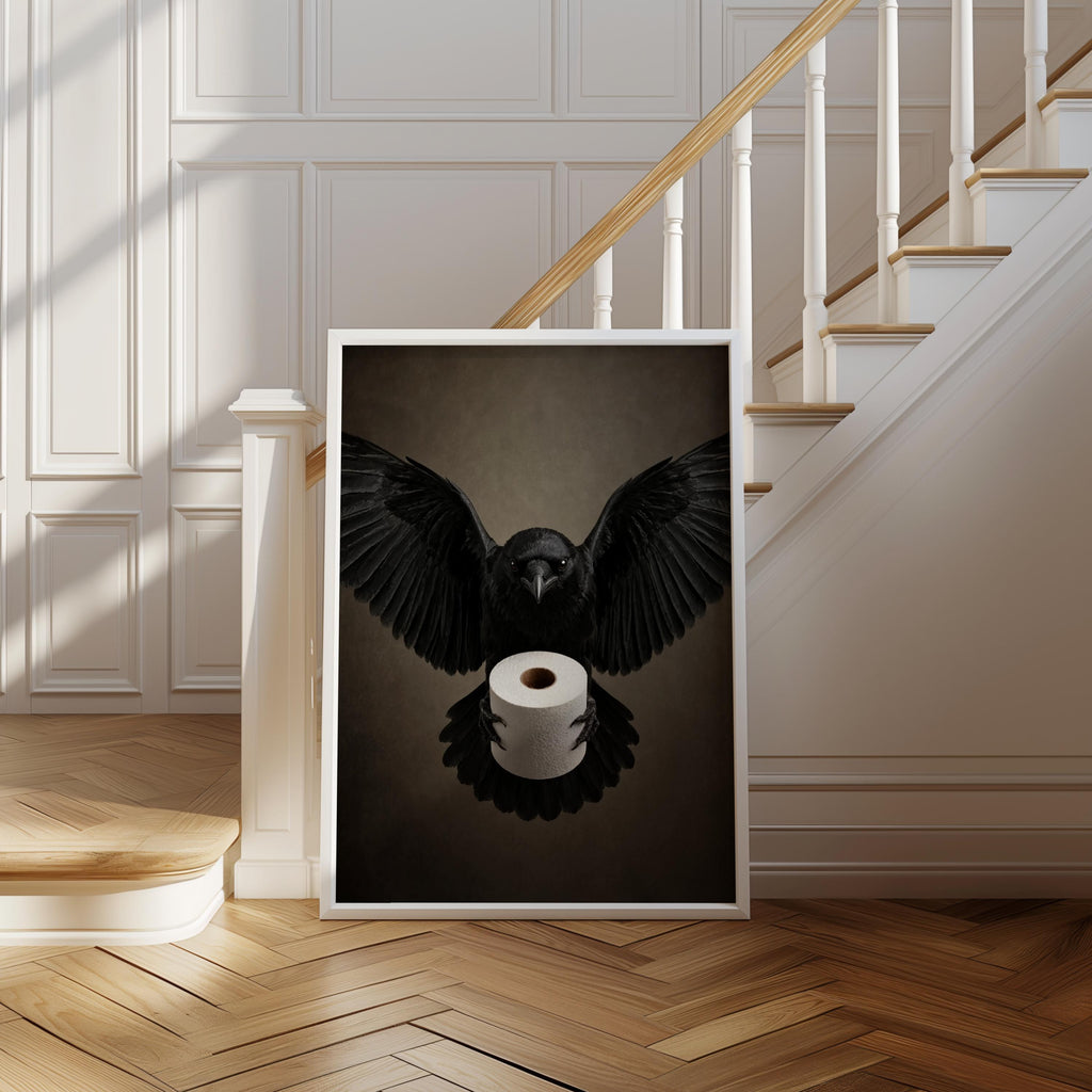 Crow Toilet Paper Print, Gothic Bathroom Wall Art, Funny Halloween Raven Decor, Dark Bird Poster, Spooky Restroom Gift, Moody Whimsigoth Art