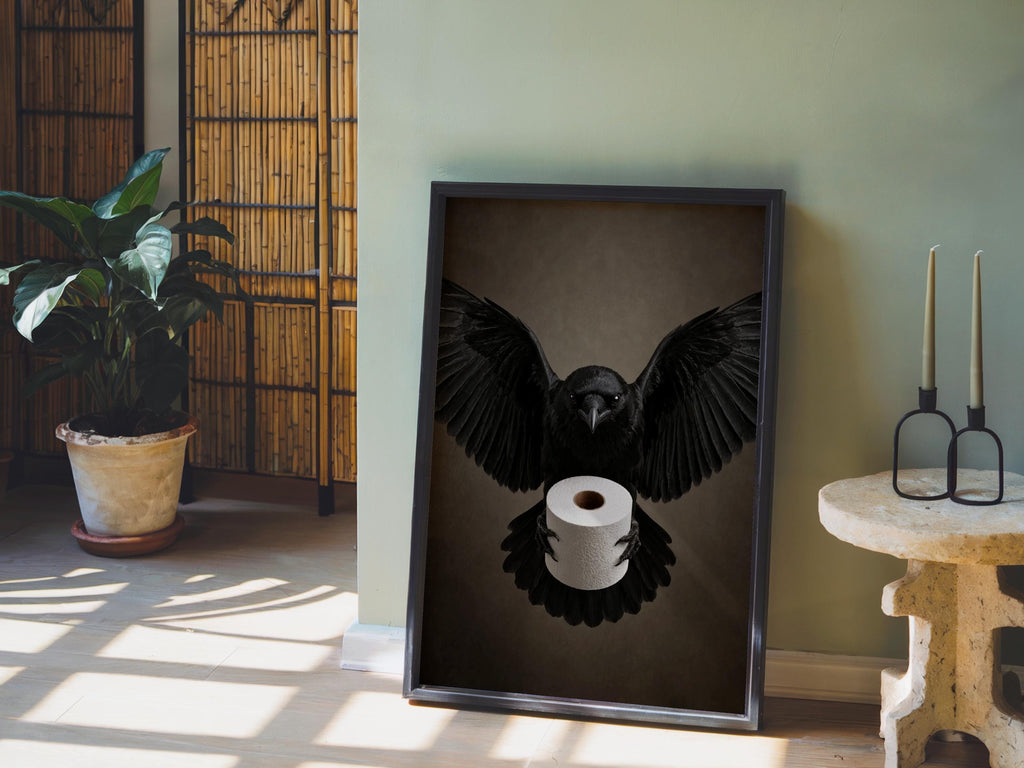 Crow Toilet Paper Print, Gothic Bathroom Wall Art, Funny Halloween Raven Decor, Dark Bird Poster, Spooky Restroom Gift, Moody Whimsigoth Art