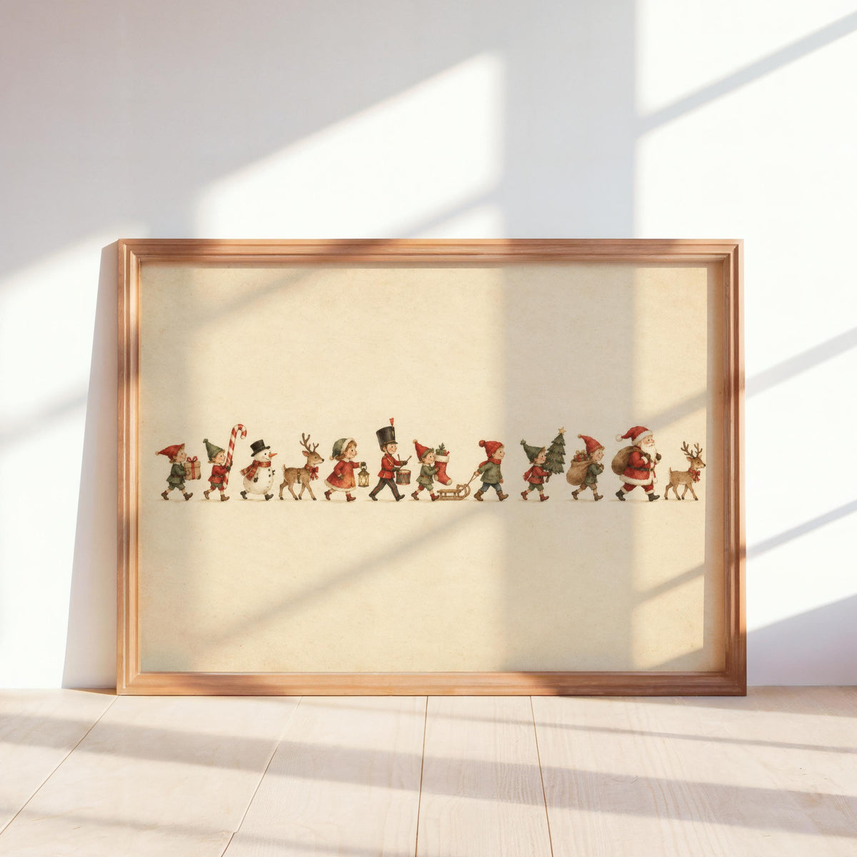 Vintage Christmas Parade Print, Santa Claus Wall Art, Retro Holiday Illustration, Christmas Village Decor, Nostalgic Winter Poster