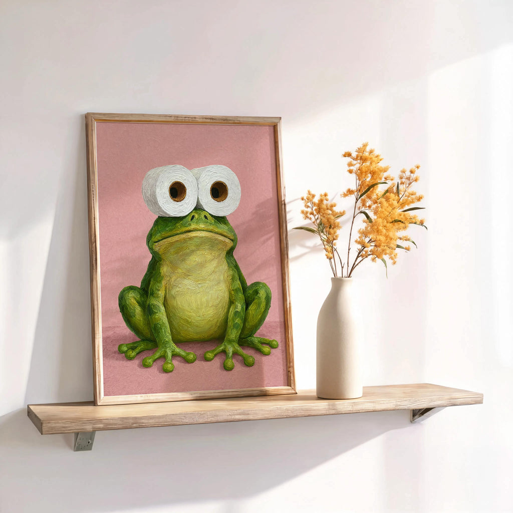 Funny Frog Bathroom Print, Toilet Paper Binoculars, Cute Quirky Restroom Tissue Roll Poster, Guest Bathroom Wall Art, Loo Sign Novelty Gift