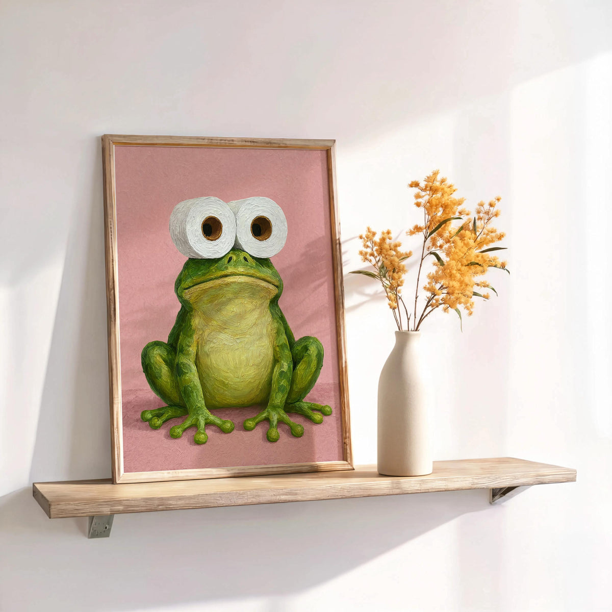 Funny Frog Bathroom Print, Toilet Paper Binoculars, Cute Quirky Restroom Tissue Roll Poster, Guest Bathroom Wall Art, Loo Sign Novelty Gift