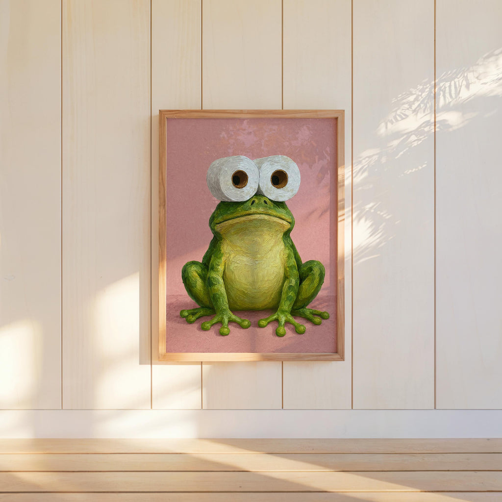 Funny Frog Bathroom Print, Toilet Paper Binoculars, Cute Quirky Restroom Tissue Roll Poster, Guest Bathroom Wall Art, Loo Sign Novelty Gift
