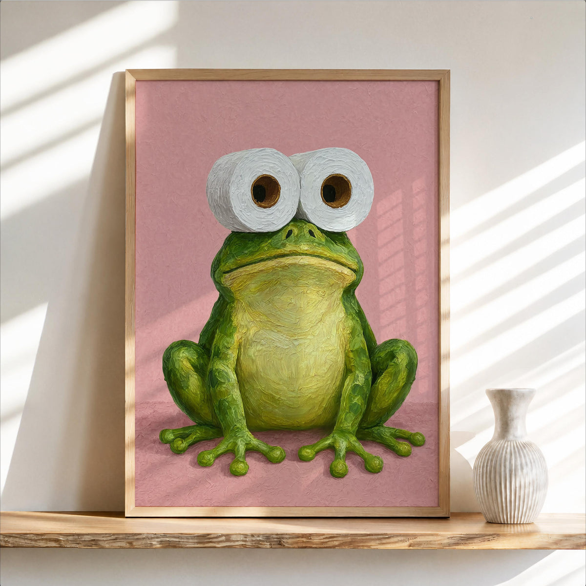 Funny Frog Bathroom Print, Toilet Paper Binoculars, Cute Quirky Restroom Tissue Roll Poster, Guest Bathroom Wall Art, Loo Sign Novelty Gift