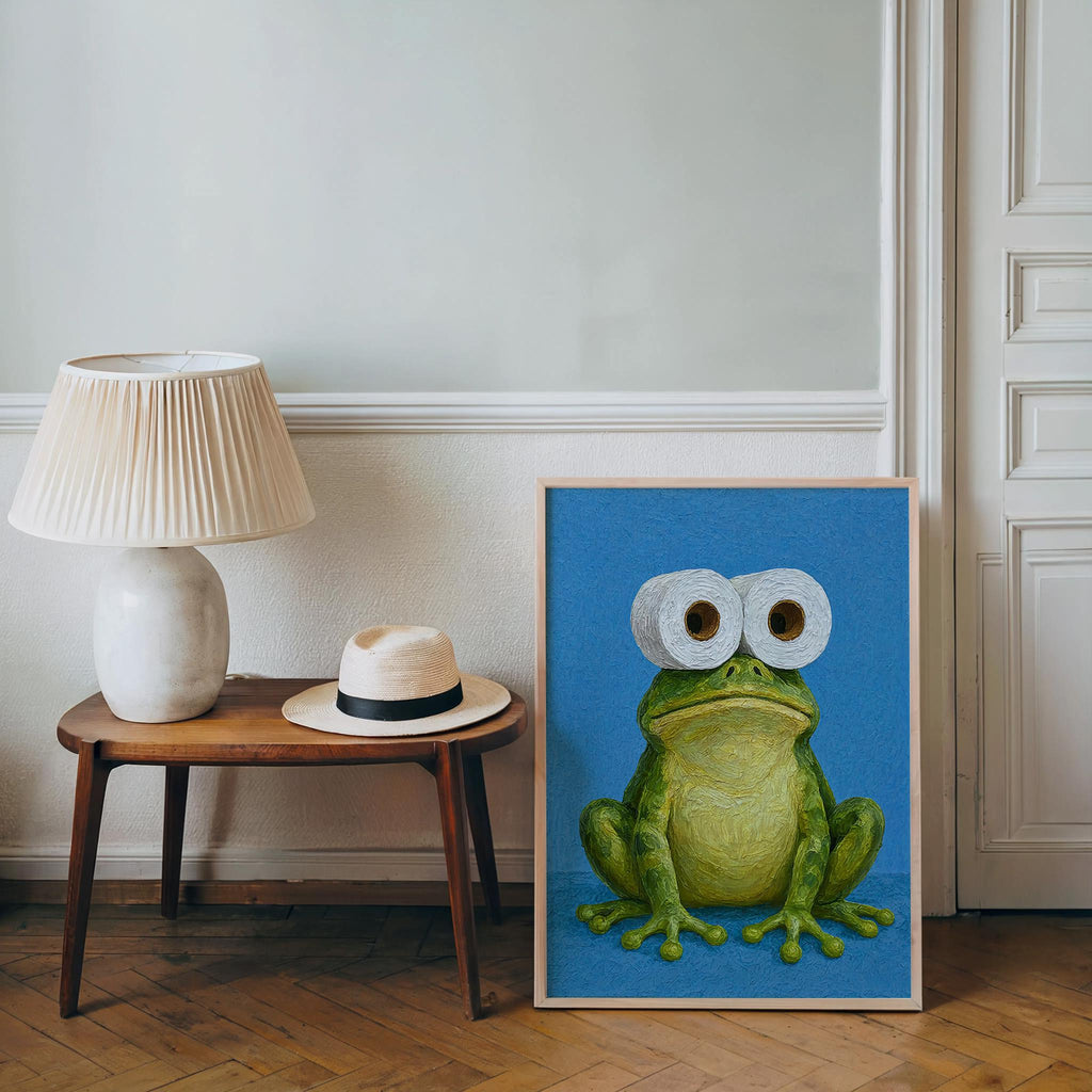 Funny Frog Bathroom Print, Toilet Paper Binoculars, Cute Quirky Restroom Tissue Roll Poster, Guest Bathroom Wall Art, Loo Sign Novelty Gift
