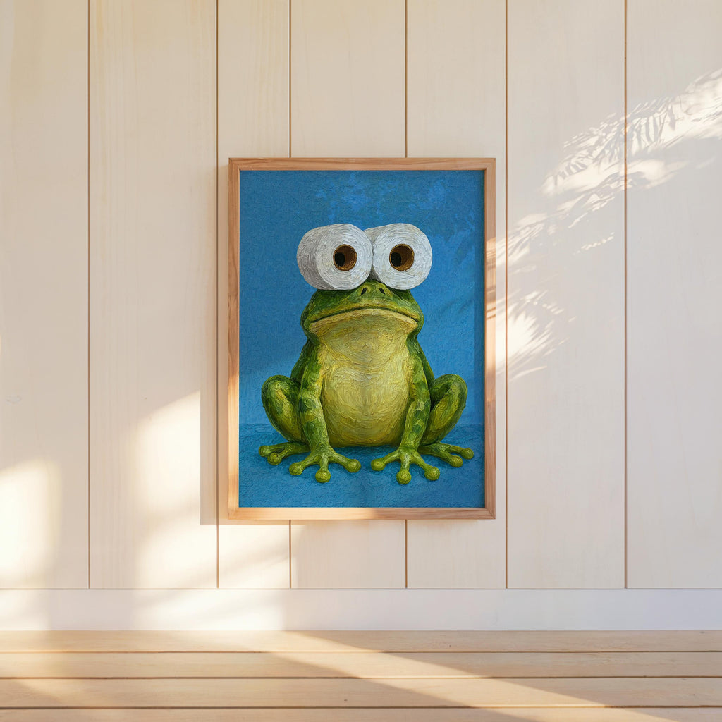 Funny Frog Bathroom Print, Toilet Paper Binoculars, Cute Quirky Restroom Tissue Roll Poster, Guest Bathroom Wall Art, Loo Sign Novelty Gift