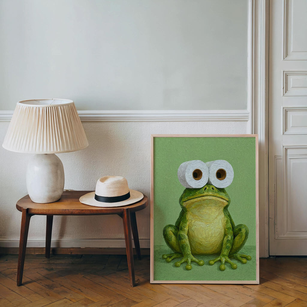Funny Frog Bathroom Print, Toilet Paper Binoculars, Cute Quirky Restroom Tissue Roll Poster, Guest Bathroom Wall Art, Loo Sign Novelty Gift