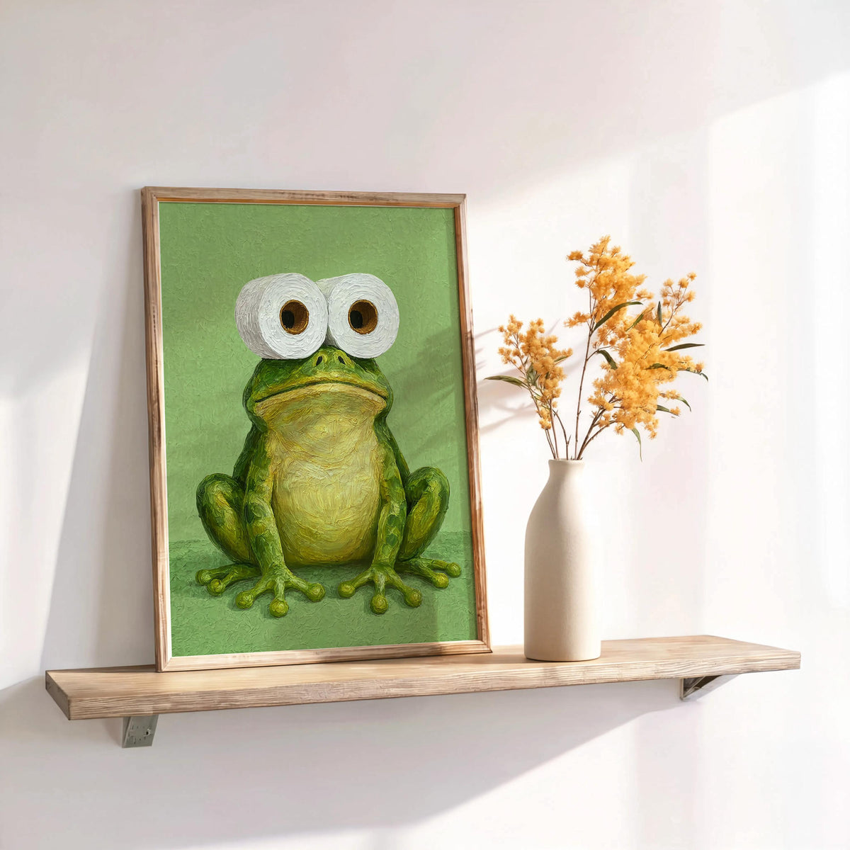 Funny Frog Bathroom Print, Toilet Paper Binoculars, Cute Quirky Restroom Tissue Roll Poster, Guest Bathroom Wall Art, Loo Sign Novelty Gift