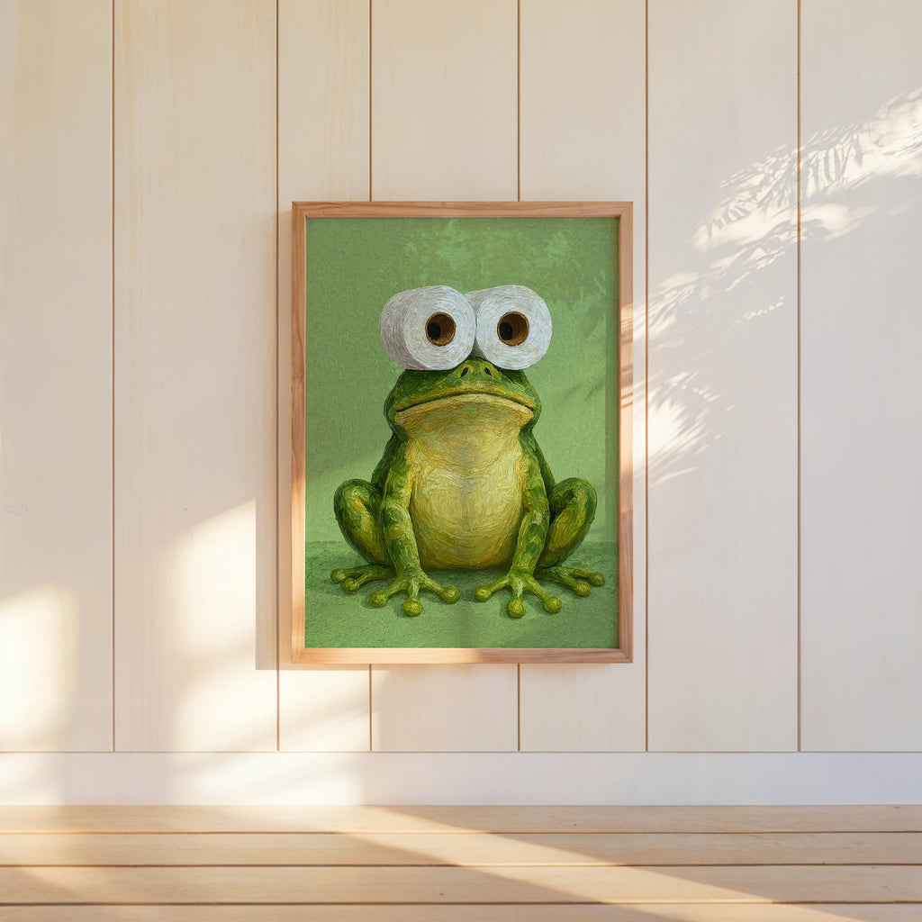 Funny Frog Bathroom Print, Toilet Paper Binoculars, Cute Quirky Restroom Tissue Roll Poster, Guest Bathroom Wall Art, Loo Sign Novelty Gift