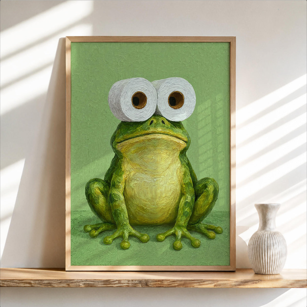 Funny Frog Bathroom Print, Toilet Paper Binoculars, Cute Quirky Restroom Tissue Roll Poster, Guest Bathroom Wall Art, Loo Sign Novelty Gift