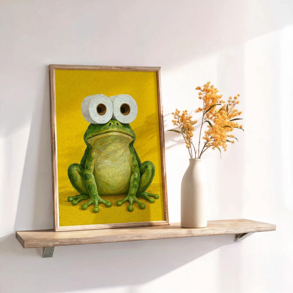 Funny Frog Bathroom Print, Toilet Paper Binoculars, Cute Quirky Restroom Tissue Roll Poster, Guest Bathroom Wall Art, Loo Sign Novelty Gift