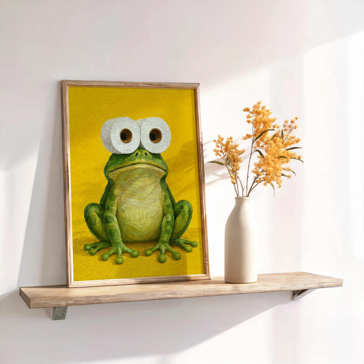 Funny Frog Bathroom Print, Toilet Paper Binoculars, Cute Quirky Restroom Tissue Roll Poster, Guest Bathroom Wall Art, Loo Sign Novelty Gift