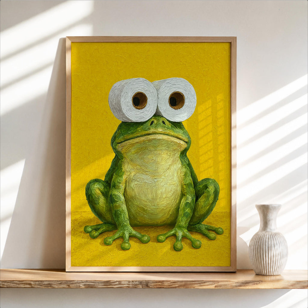Funny Frog Bathroom Print, Toilet Paper Binoculars, Cute Quirky Restroom Tissue Roll Poster, Guest Bathroom Wall Art, Loo Sign Novelty Gift