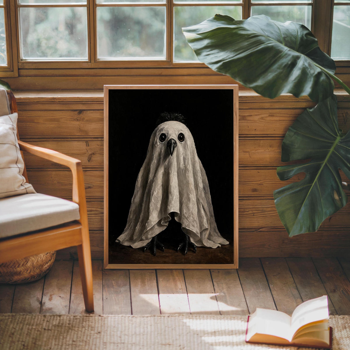 Ghost Crow Wall Art, Spooky Bird Painting, Gothic Halloween Decor, Moody Dark Academia Print, Autumn Witchy Season Gift