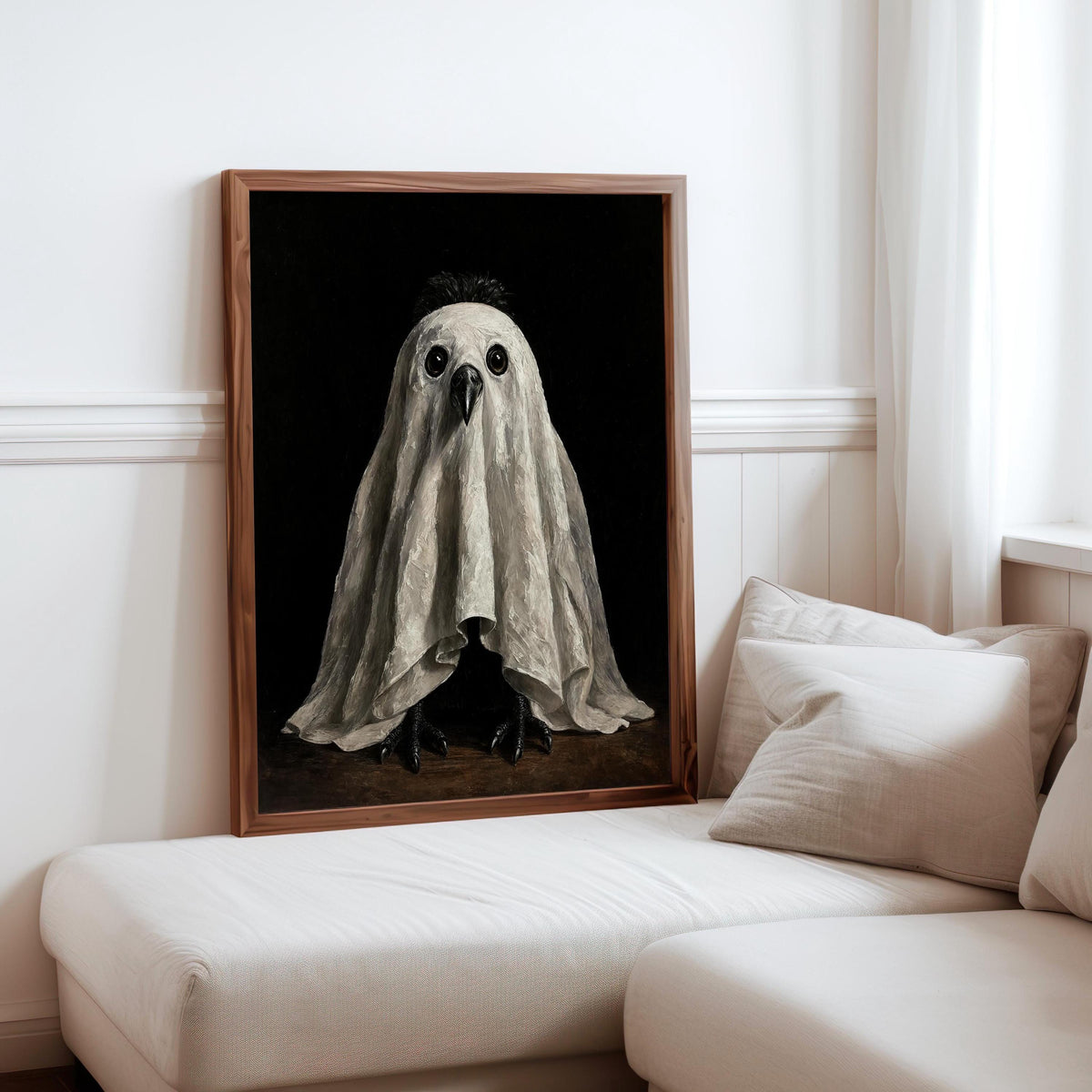 Ghost Crow Wall Art, Spooky Bird Painting, Gothic Halloween Decor, Moody Dark Academia Print, Autumn Witchy Season Gift