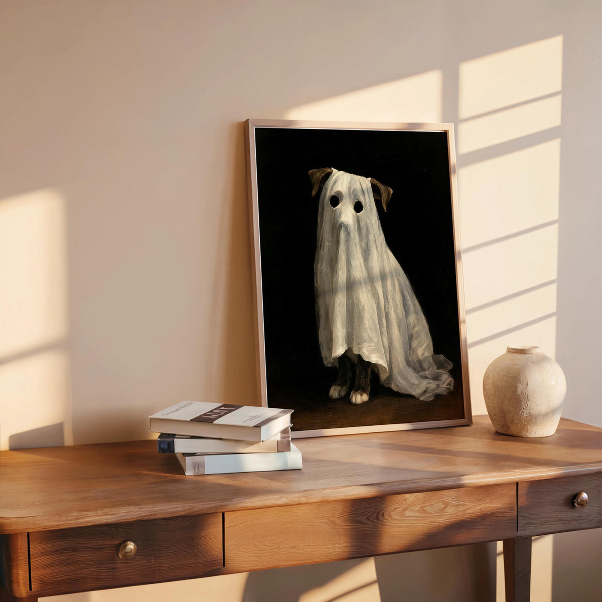 Ghost Dog Wall Art, Spooky Pet Painting, Gothic Halloween Decor, Moody Dark Academia Print, Witchy Funny Occult Painting
