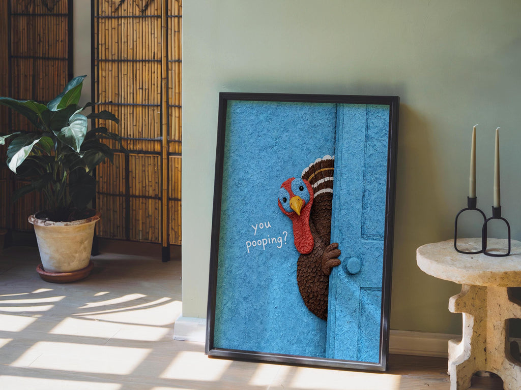 Funny Turkey Bathroom Art, You Poopin Thanksgiving Toilet Humor Print, Quirky Autumn Decor, Whimsical Restroom Poster, Humorous Loo Sign