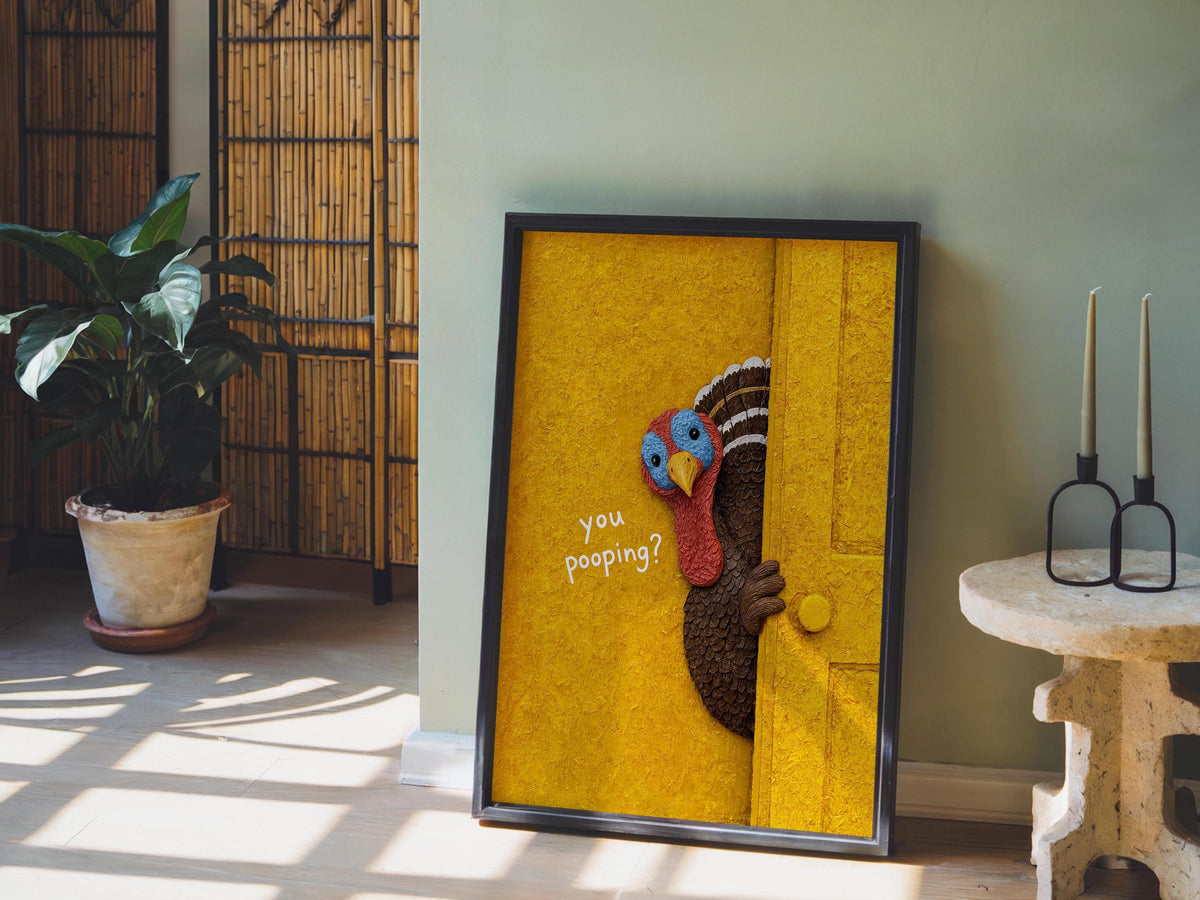 Funny Turkey Bathroom Art, You Poopin Thanksgiving Toilet Humor Print, Quirky Autumn Decor, Whimsical Restroom Poster, Humorous Loo Sign