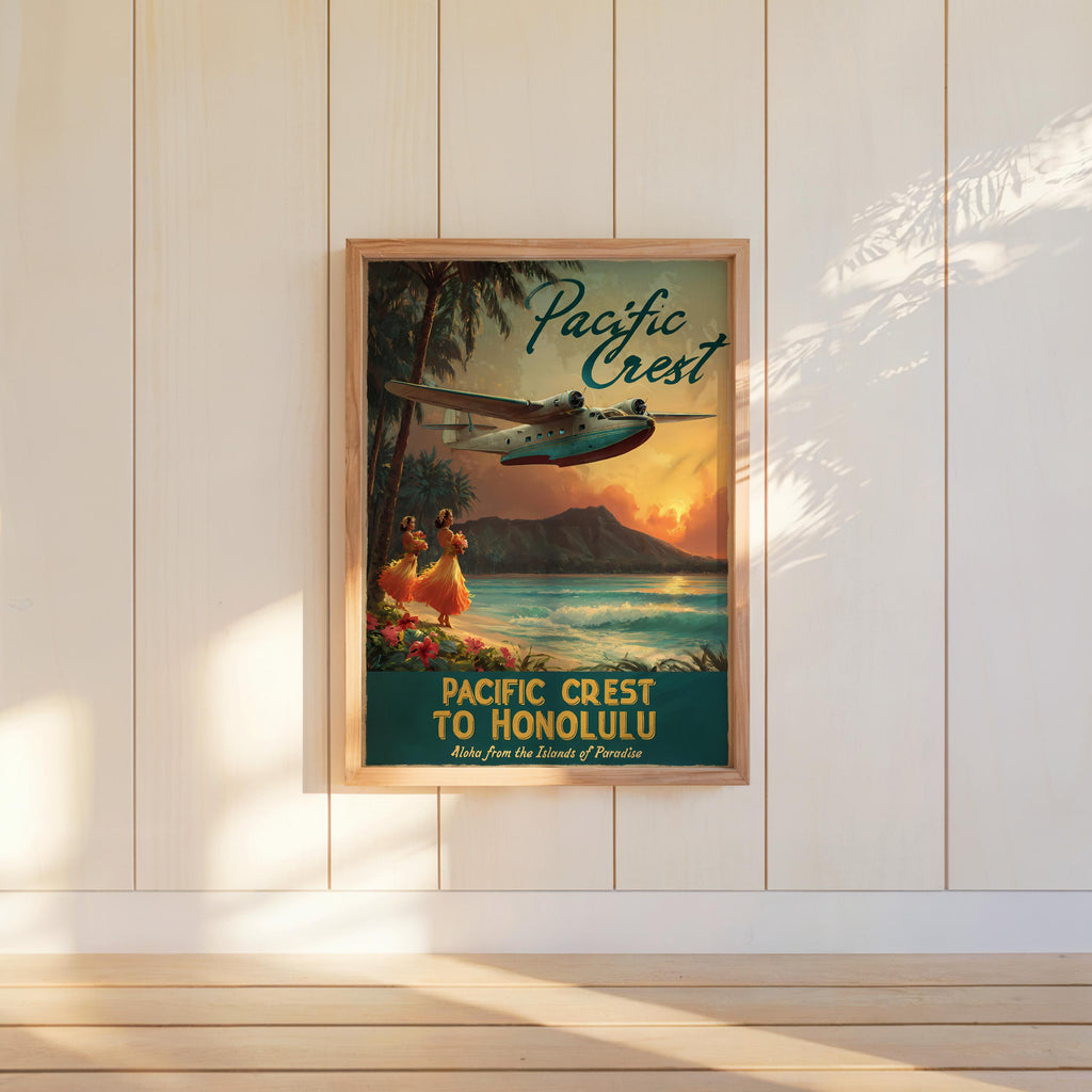 Vintage Airline Print: Honolulu Poster - Retro airplane wall art - Hawaiian Pan Am Poster (Physical)