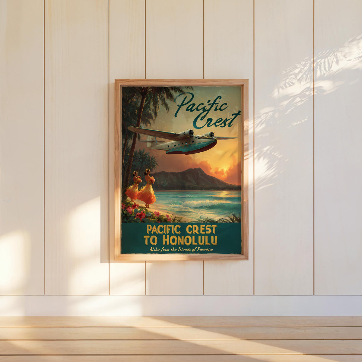 Vintage Airline Print: Honolulu Poster - Retro airplane wall art - Hawaiian Pan Am Poster (Physical)