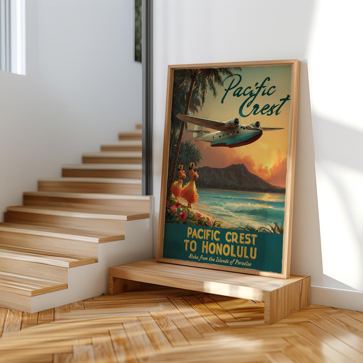 Vintage Airline Print: Honolulu Poster - Retro airplane wall art - Hawaiian Pan Am Poster (Physical)