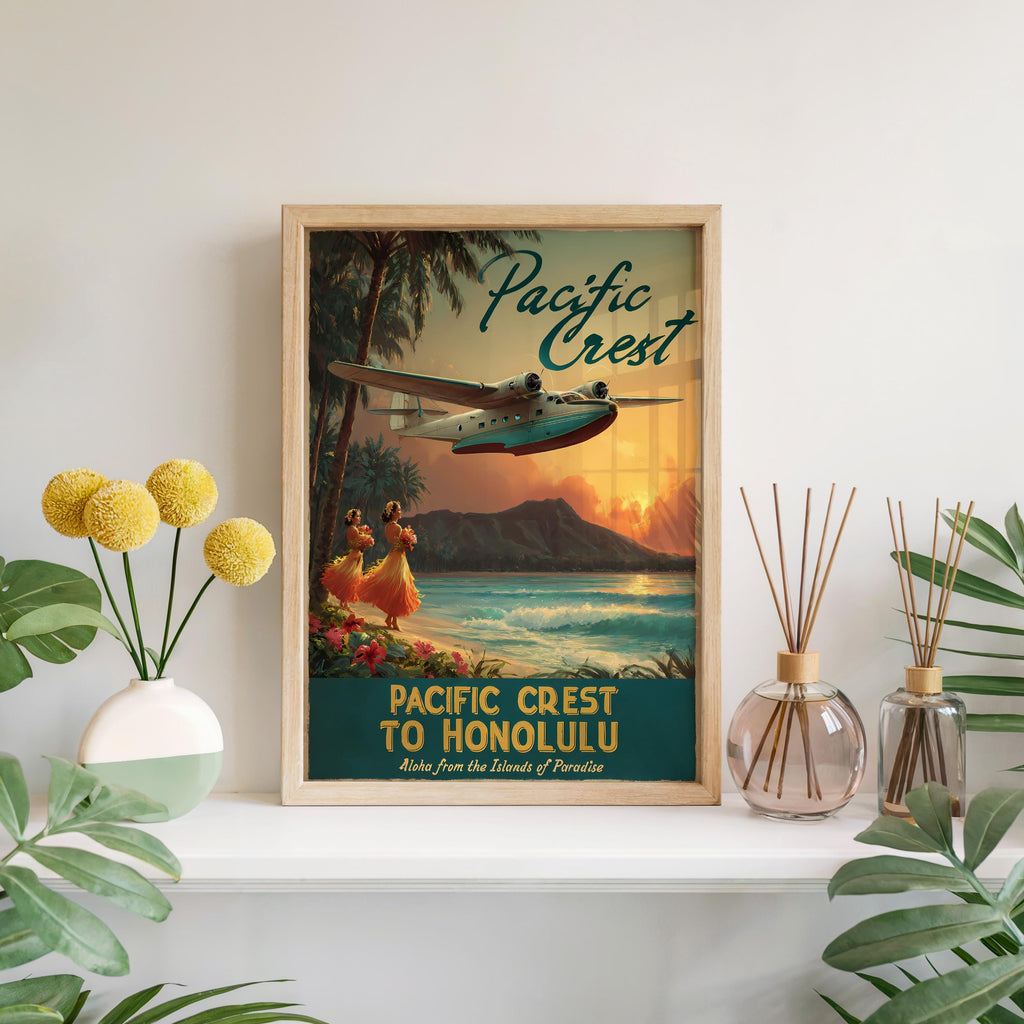 Vintage Airline Print: Honolulu Poster - Retro airplane wall art - Hawaiian Pan Am Poster (Physical)