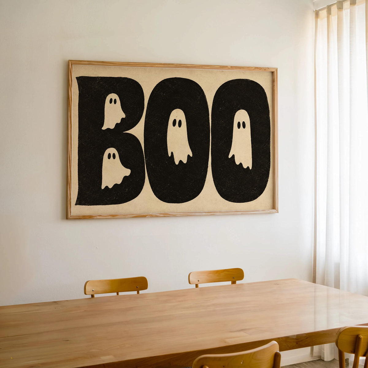 BOO Ghost Typography Print, Retro Halloween Wall Art, Vintage Creepy Cute Poster, Spooky Typography Decor, Witchy Occult Gift