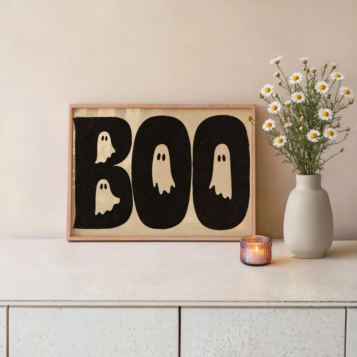 BOO Ghost Typography Print, Retro Halloween Wall Art, Vintage Creepy Cute Poster, Spooky Typography Decor, Witchy Occult Gift