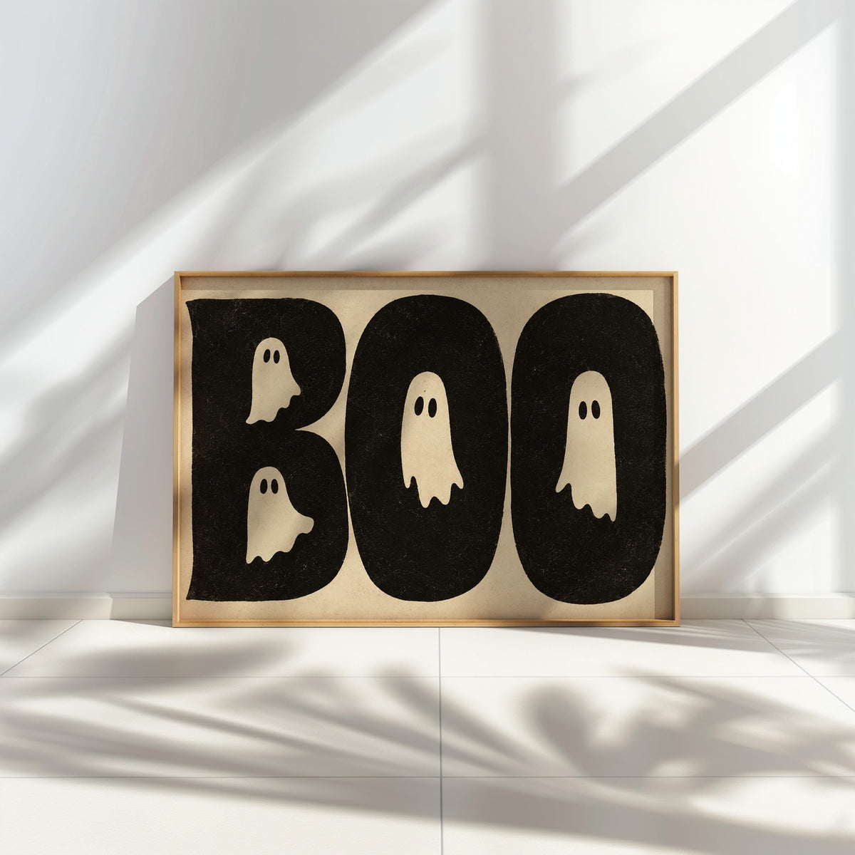 BOO Ghost Typography Print, Retro Halloween Wall Art, Vintage Creepy Cute Poster, Spooky Typography Decor, Witchy Occult Gift