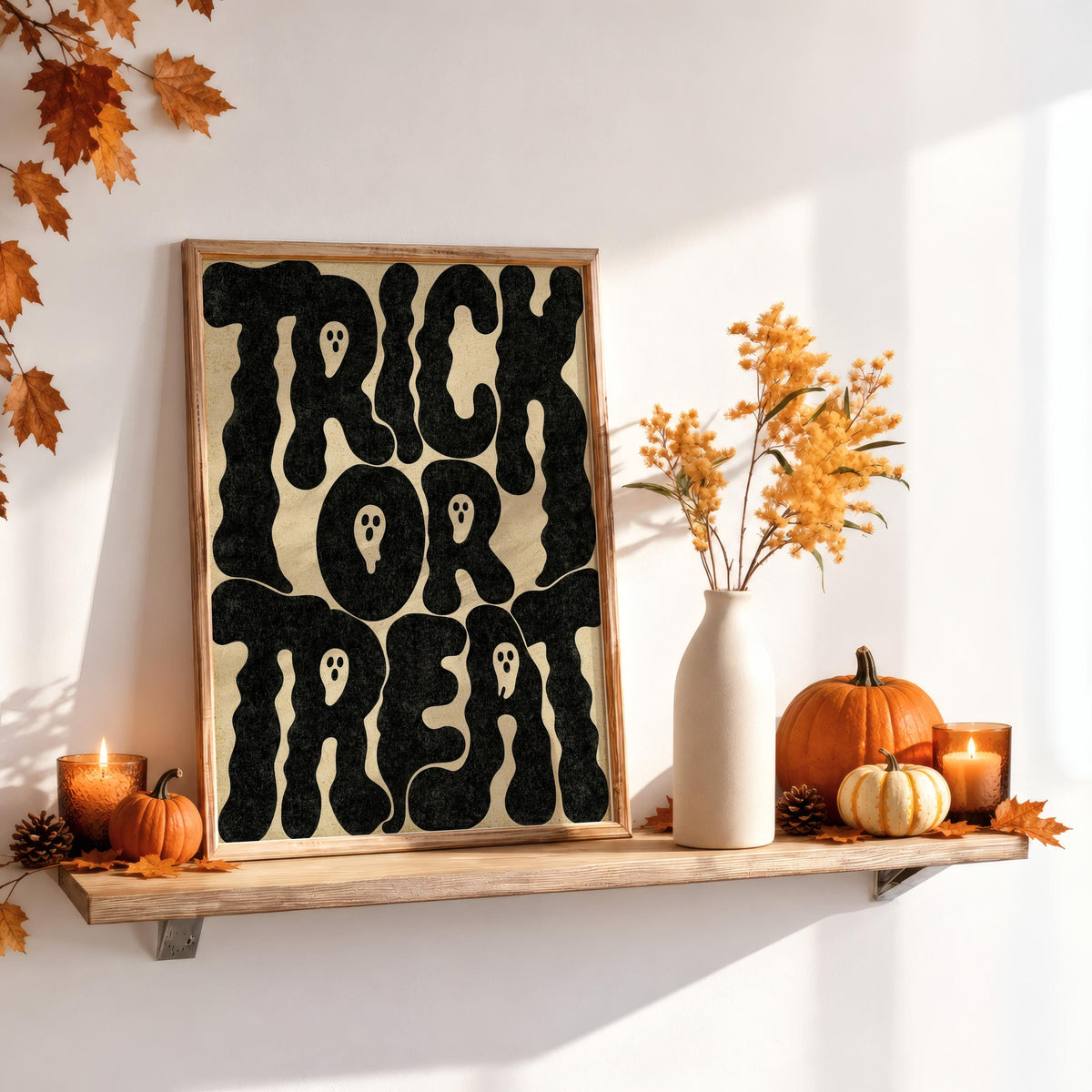 Retro Trick Or Treat Quote Poster, Vintage Halloween Wall Art, Spooky Quote Print, Witchy Ghost Decor, Fall Spooky Season Gift